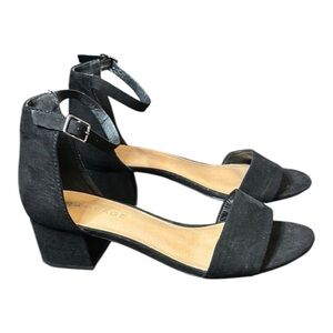Rampage Black Faux Suede Block Heel Ankle Strap Open Toe Sandals Size 9